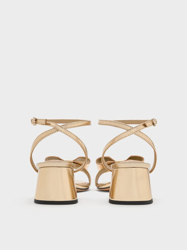 Lu Metallic Leather Bow Heeled Sandals, Gold, hi-res