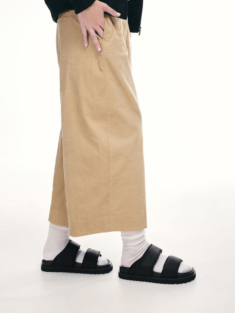 Nylon Double-Strap Flatform Sandals, Black Textured, hi-res