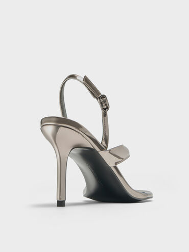 Metallic Stiletto Slingback Thong Sandals, Pewter, hi-res