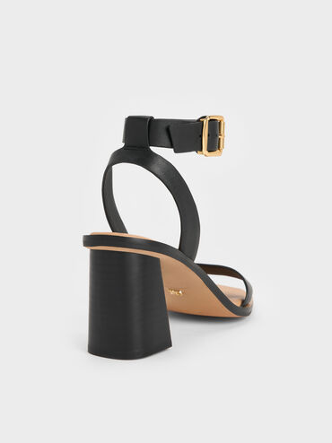 Leather Block-Heel Ankle-Strap Sandals, Black, hi-res