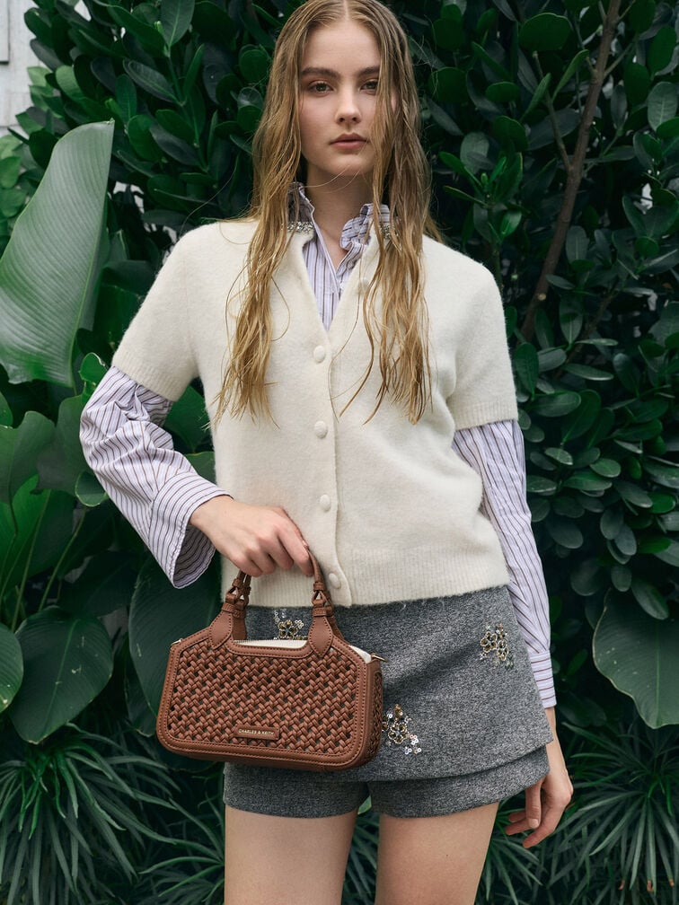Mini Azure Woven Tote Bag, Chocolate, hi-res