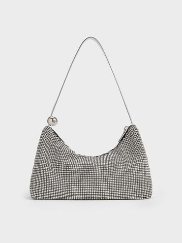 Crystal-Embellished Two-Way Bag, Silver, hi-res
