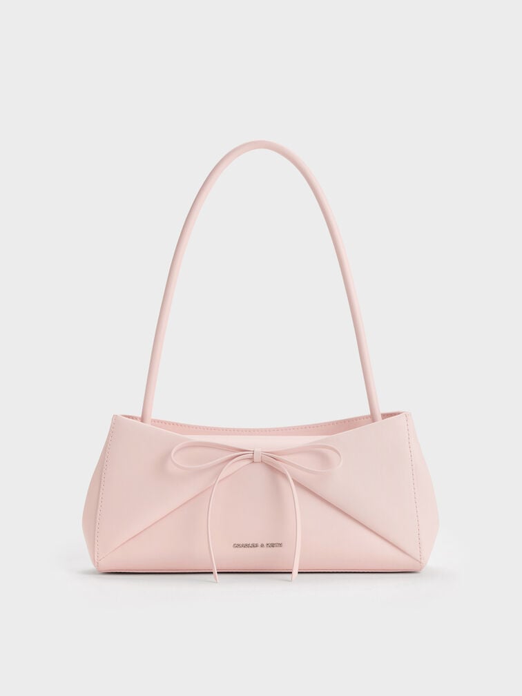 Hazel Bow Panelled Shoulder Bag, Soft Pink, hi-res