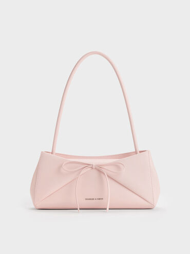 Hazel Bow Panelled Shoulder Bag, Soft Pink, hi-res