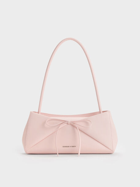 Hazel Bow Panelled Shoulder Bag, Soft Pink, hi-res