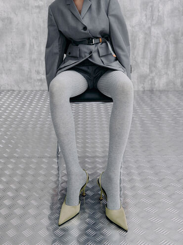 Wynn Recycled Polyester Pointed-Toe Sculptural-Heel Slingback Pumps, Green, hi-res