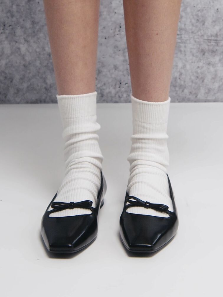 Bow Square-Toe Ballet Flats, Black Box, hi-res