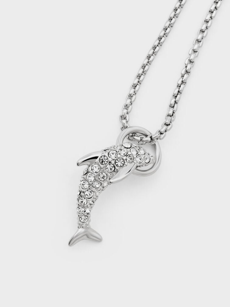 Delfina Crystal-Dolphin Pendant Necklace, Silver, hi-res
