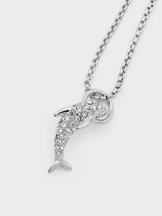 Delfina Crystal-Dolphin Pendant Necklace, Silver, hi-res