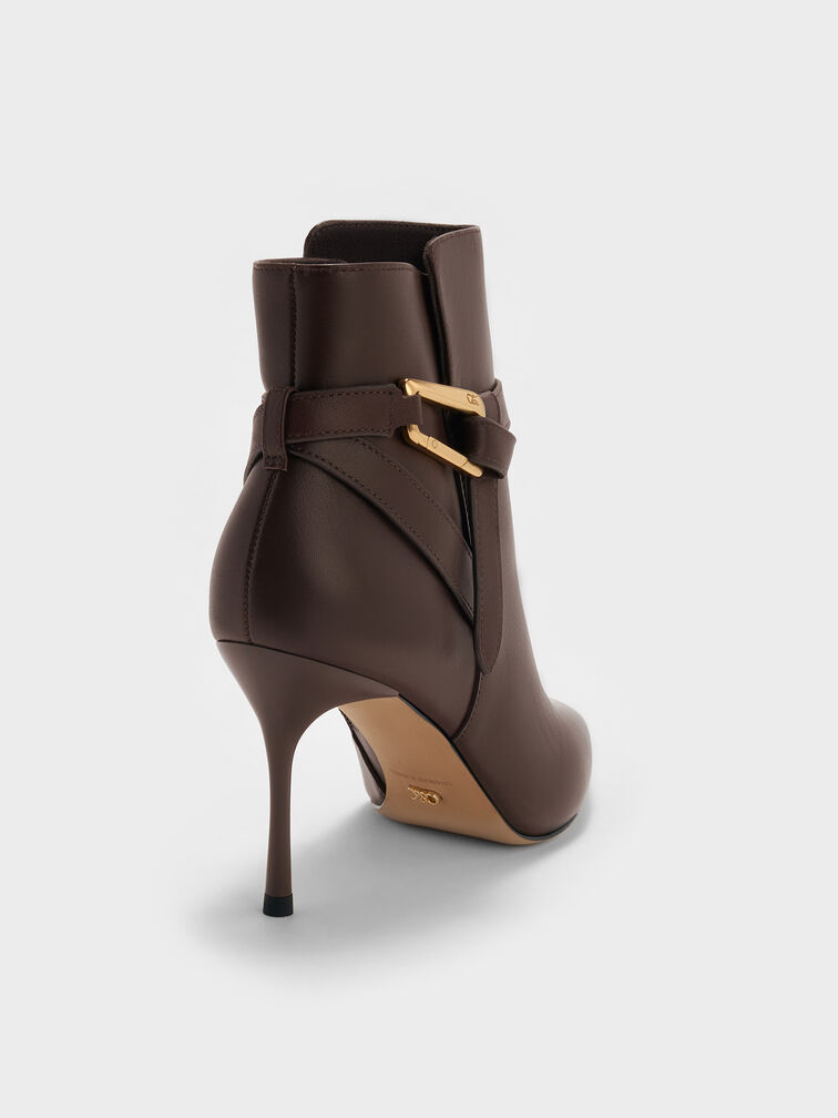 Daena Leather Stiletto Ankle Boots, Dark Brown, hi-res