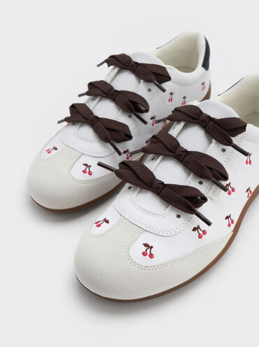 Cherry-Print Contrast-Panel Triple-Bow Sneakers, Multi, hi-res