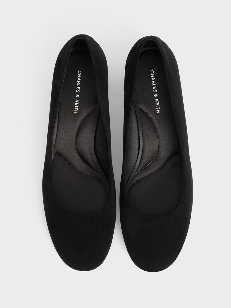 Faux Suede Round-Toe Block-Heel Pumps, Black Textured, hi-res