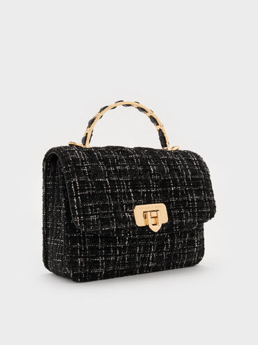 Cressida Tweed Quilted Top Handle Bag, Black Tweed, hi-res
