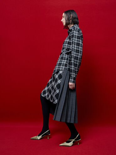 Wynn Recycled Polyester Buckled Sculptural-Heel Slingback Pumps, Green, hi-res