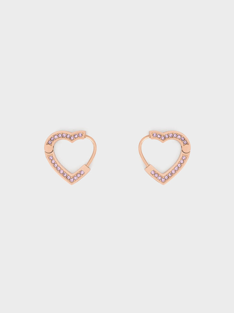 Malorie Crystal Heart Hoop Earrings, Rose Gold, hi-res