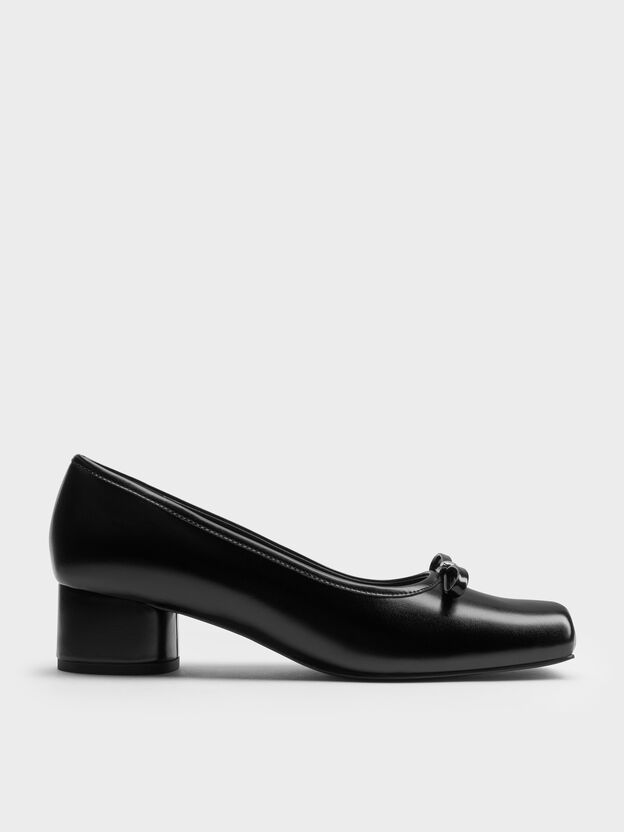Bow Square-Toe Pumps, Black, hi-res