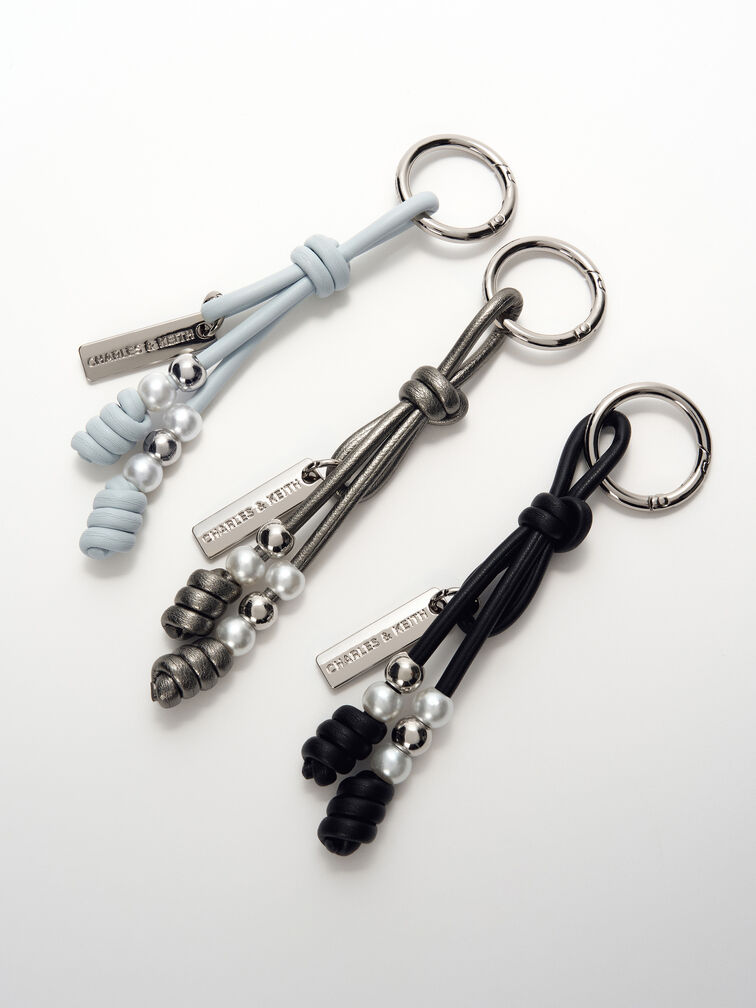 Beaded Metallic Cord Knot Charm, Pewter, hi-res