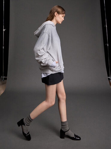 Leather Square-Toe D'Orsay Ankle-Strap Pumps, Black Box, hi-res