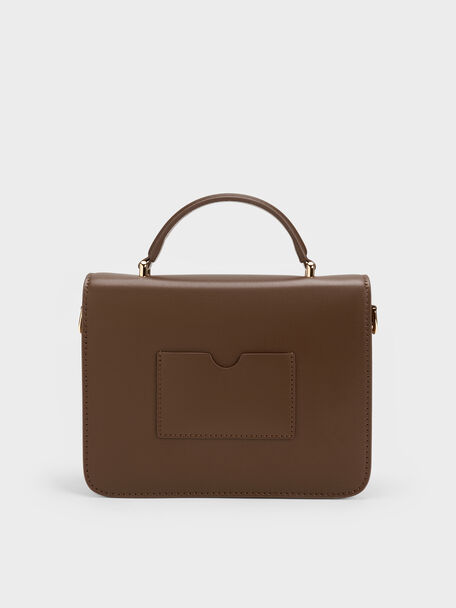 Octavia Front Flap Top Handle Bag, Dark Brown, hi-res