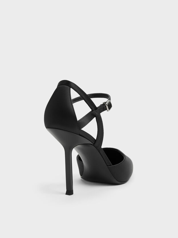 Satin D'Orsay Stiletto Pumps, Black Textured, hi-res