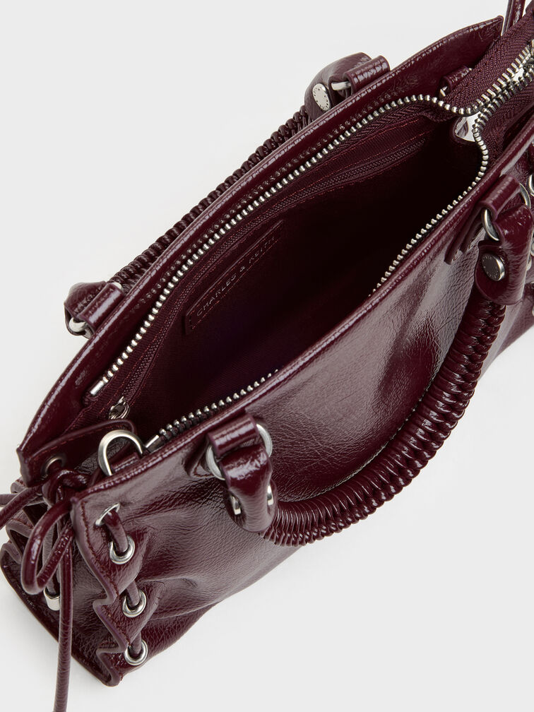 Mini Nylah Grommet Lace-Up Tote Bag, Wineberry Red, hi-res