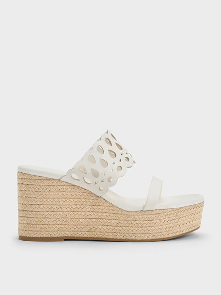 Cut-Out Espadrille Wedges, White, hi-res