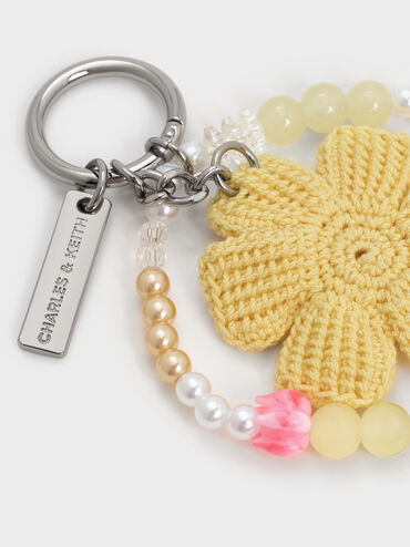 Crochet Flower Beaded Charm, Butter Yellow, hi-res