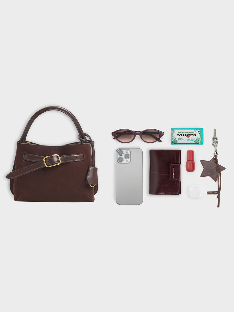 Victoria Belted Top Handle Bag, Espresso Brown, hi-res