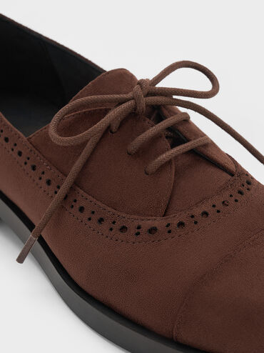 Faux Suede Brogue Derbys, Dark Brown Textured, hi-res