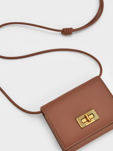 Edna Turn-Lock Knotted-Strap Wallet, Chocolate, hi-res