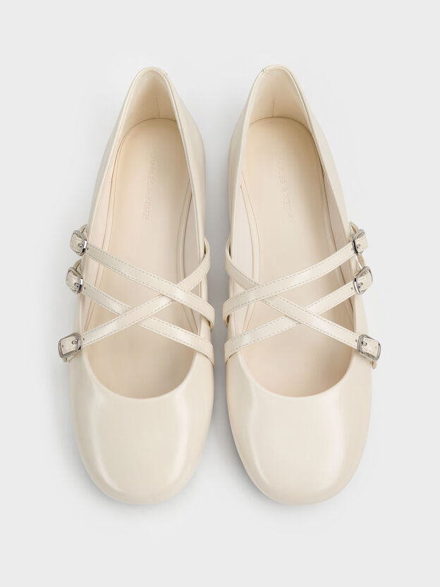 Triple-Strap Mary Jane Flats, Chalk, hi-res