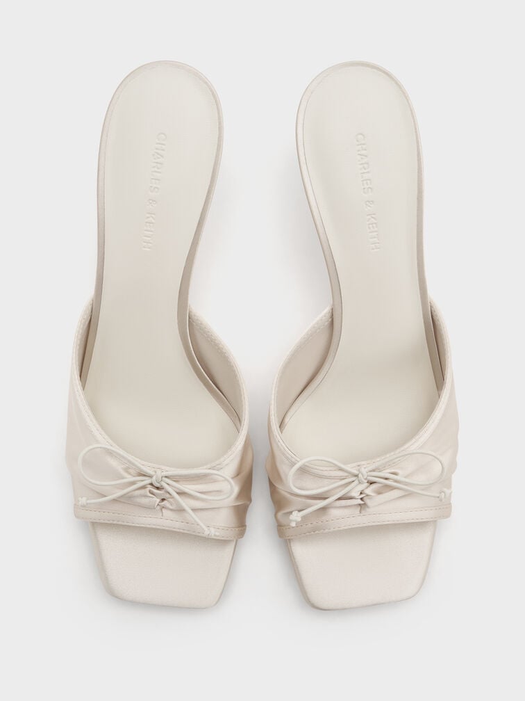 Sadira Satin Ruched Bow Heeled Mules, Chalk, hi-res