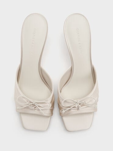 Sadira Satin Ruched Bow Heeled Mules, Chalk, hi-res