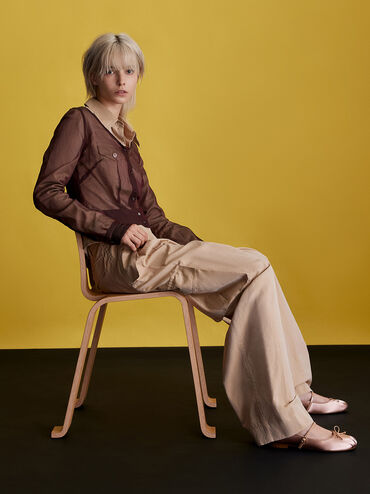 Emiko Satin Bow Mary Jane Flats, Nude, hi-res