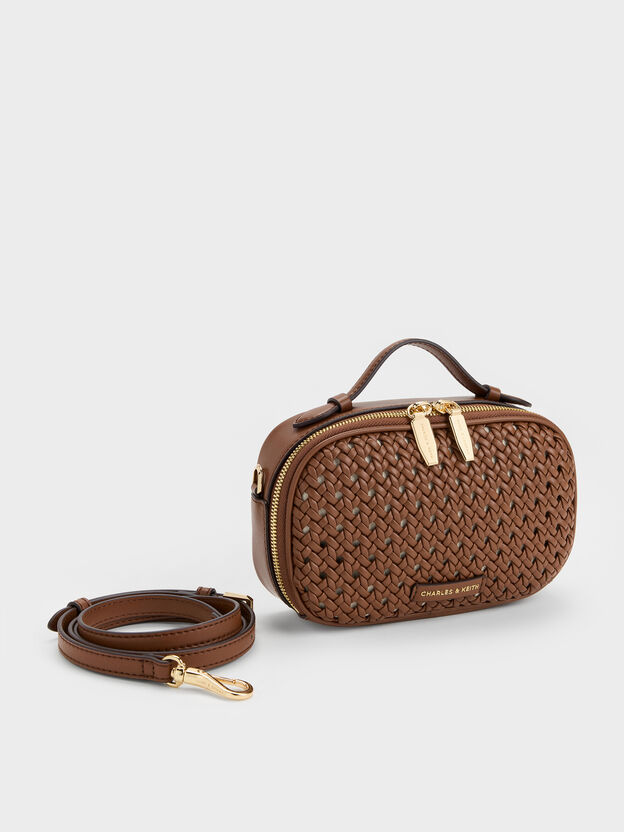 Azure Woven Crossbody Bag, Chocolate, hi-res