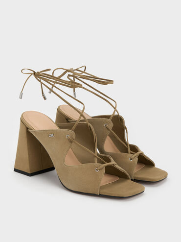 Jianna Suede Heeled Sandals, Military Green, hi-res