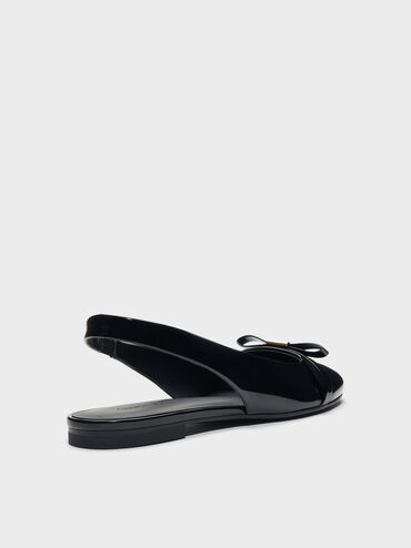 Dorian Patent Bow Slingback Flats, Black Patent, hi-res