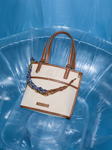 Addison Canvas Knotted-Rope Reversible Tote Bag, Taupe Canvas, hi-res