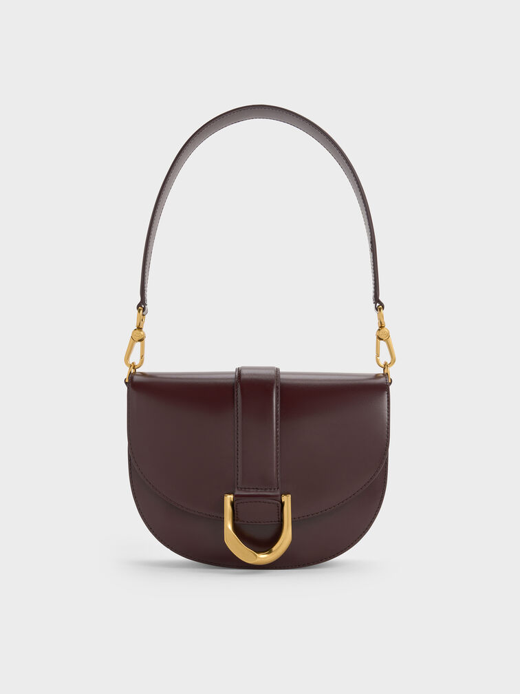 Gabine Leather Saddle Bag, Plum, hi-res