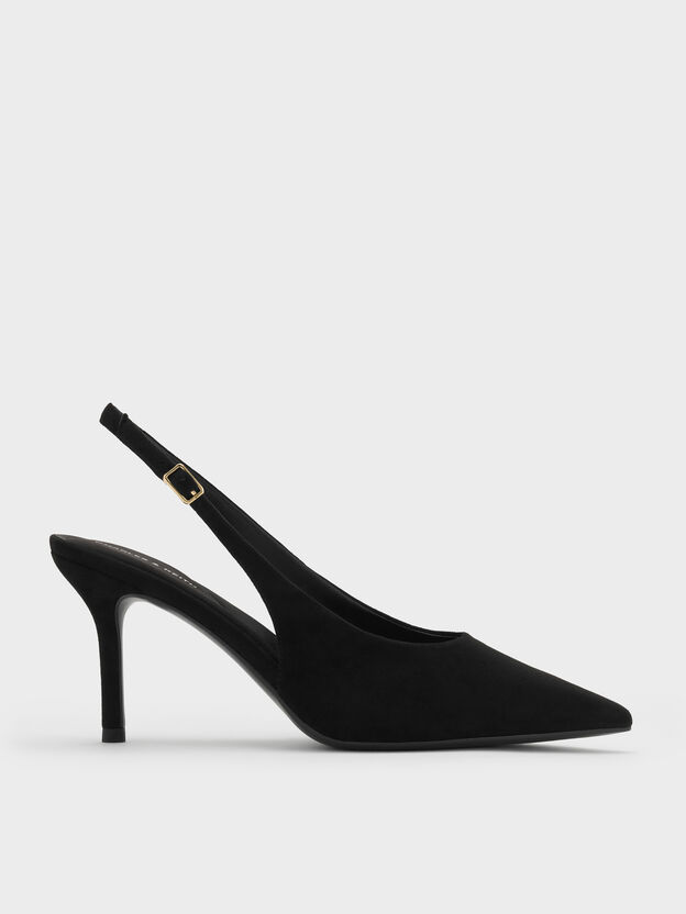 Emelia Faux Suede Slingback Pumps, Black Textured, hi-res