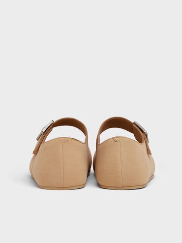 Buckled Mary Jane Flats, Beige, hi-res