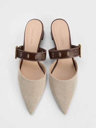 Sepphe Twill Cut-Out Heeled Mules, Brown, hi-res