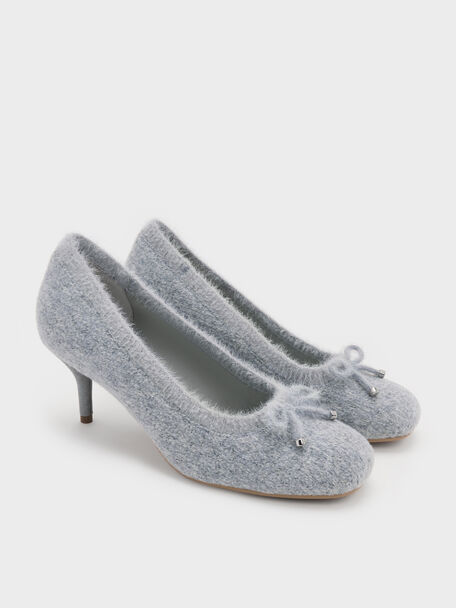 Knitted Bow Pumps, Light Grey, hi-res