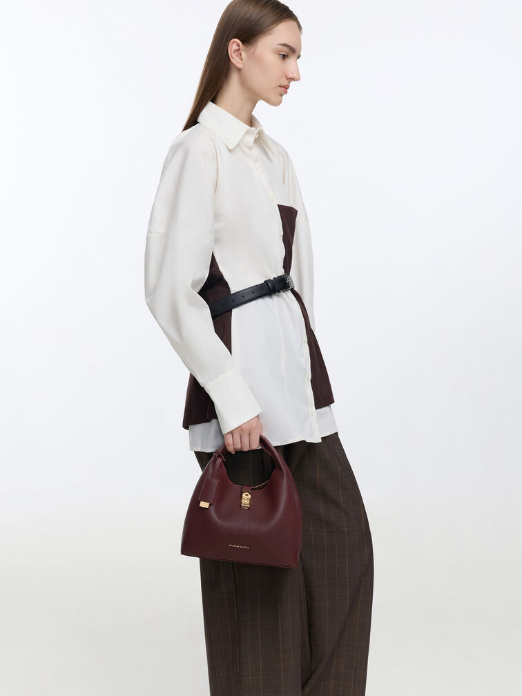 Mini Chance Turn-Lock Bucket Bag, Wineberry Red, hi-res