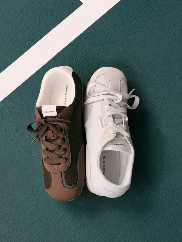 Nylon Contrast-Panel Sneakers, White, hi-res