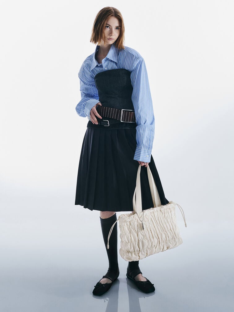 Klio Nylon Ruched Tote Bag, Cream, hi-res