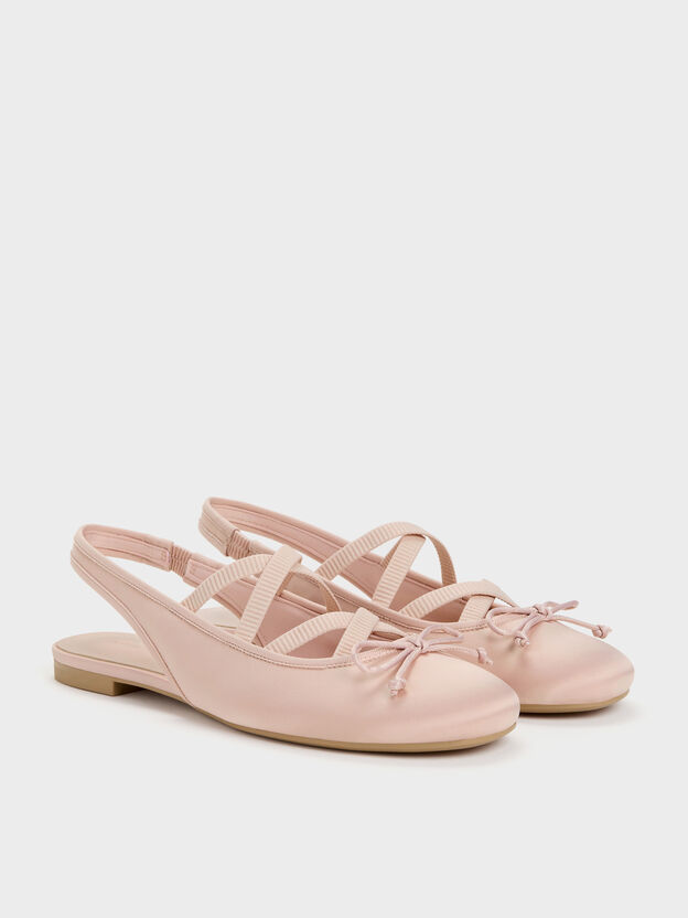 Satin Crossover Slingback Ballet Flats, Light Pink, hi-res