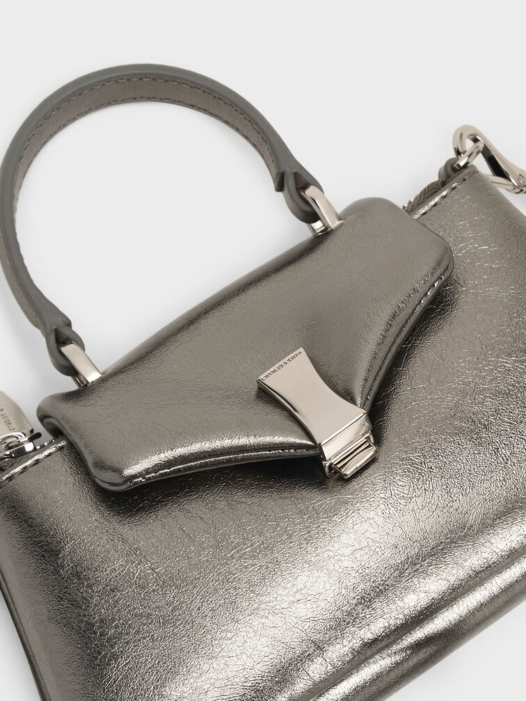 Micro Lilibet Metallic Top Handle Bag, Pewter, hi-res