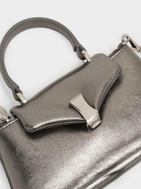Micro Lilibet Metallic Top Handle Bag, Pewter, hi-res