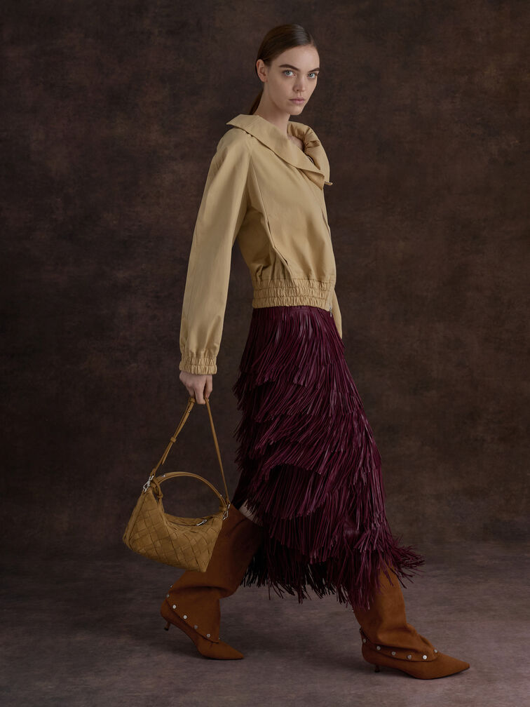 Gael Faux Suede Studded Convertible Kitten-Heel Knee-High Boots, Brown, hi-res